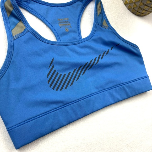 Nike Pro Women's Blue/Gray Stripe Swoosh Compression Exercise Sports Bra Size S - Picture 4 of 13